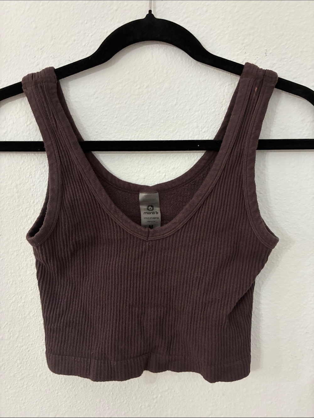 Mono B Ribbed V-Neck Crop Tank in Plum
